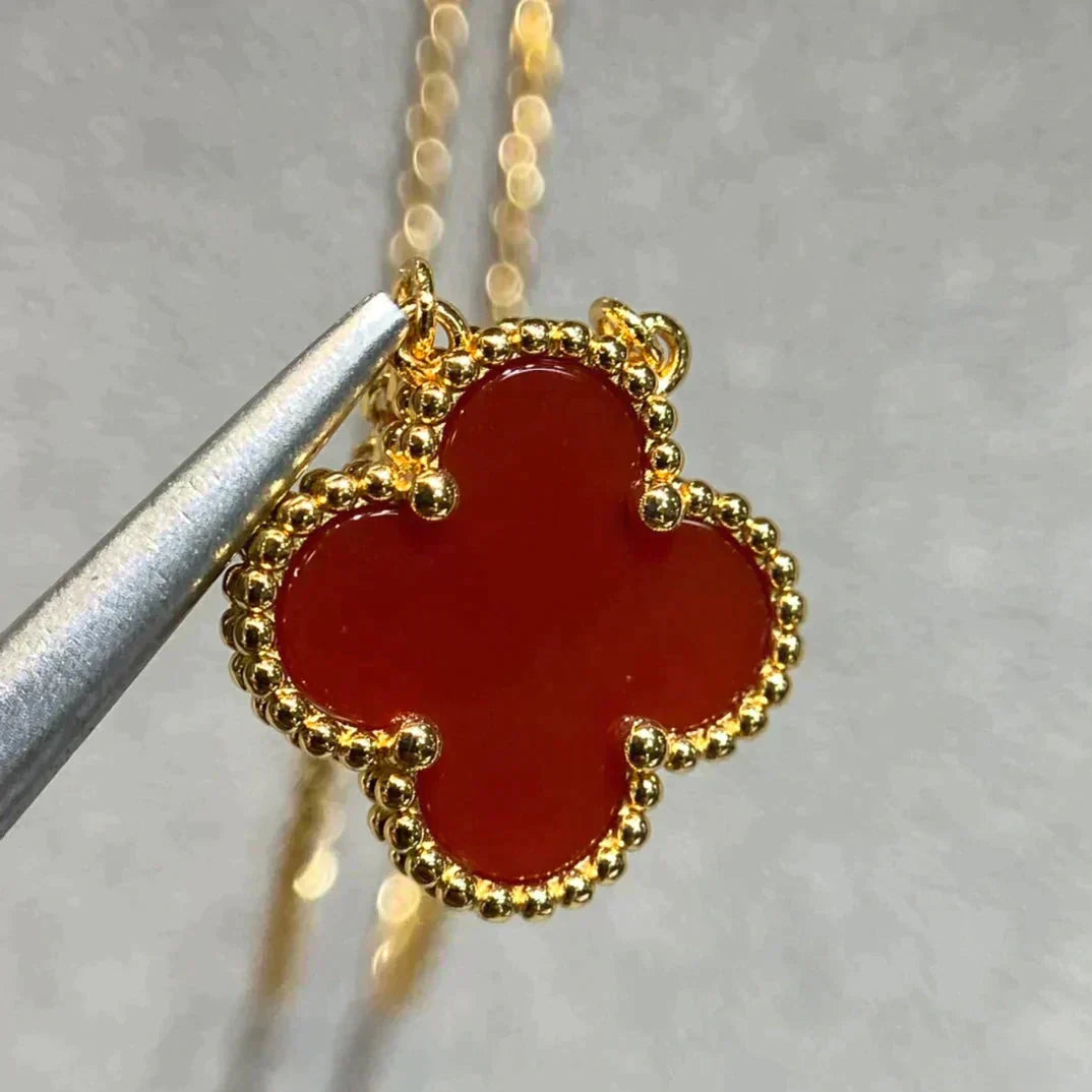 [Demi jewelry]CLOVER 15MM CARNELIAN SINGLE FLOWER NECKLACE
