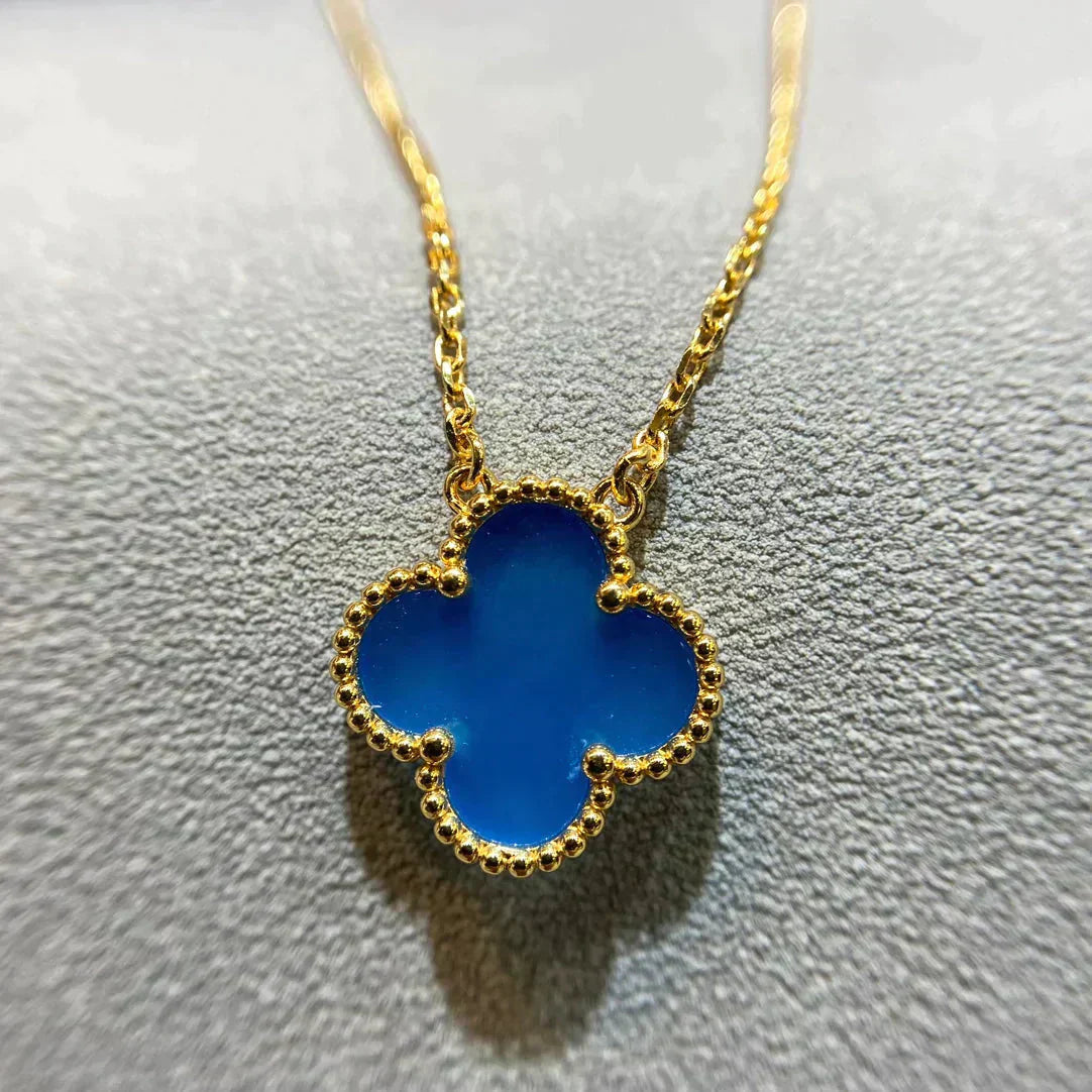 [Demi jewelry]CLOVER 15MM BLUE AGATE NECKLACE