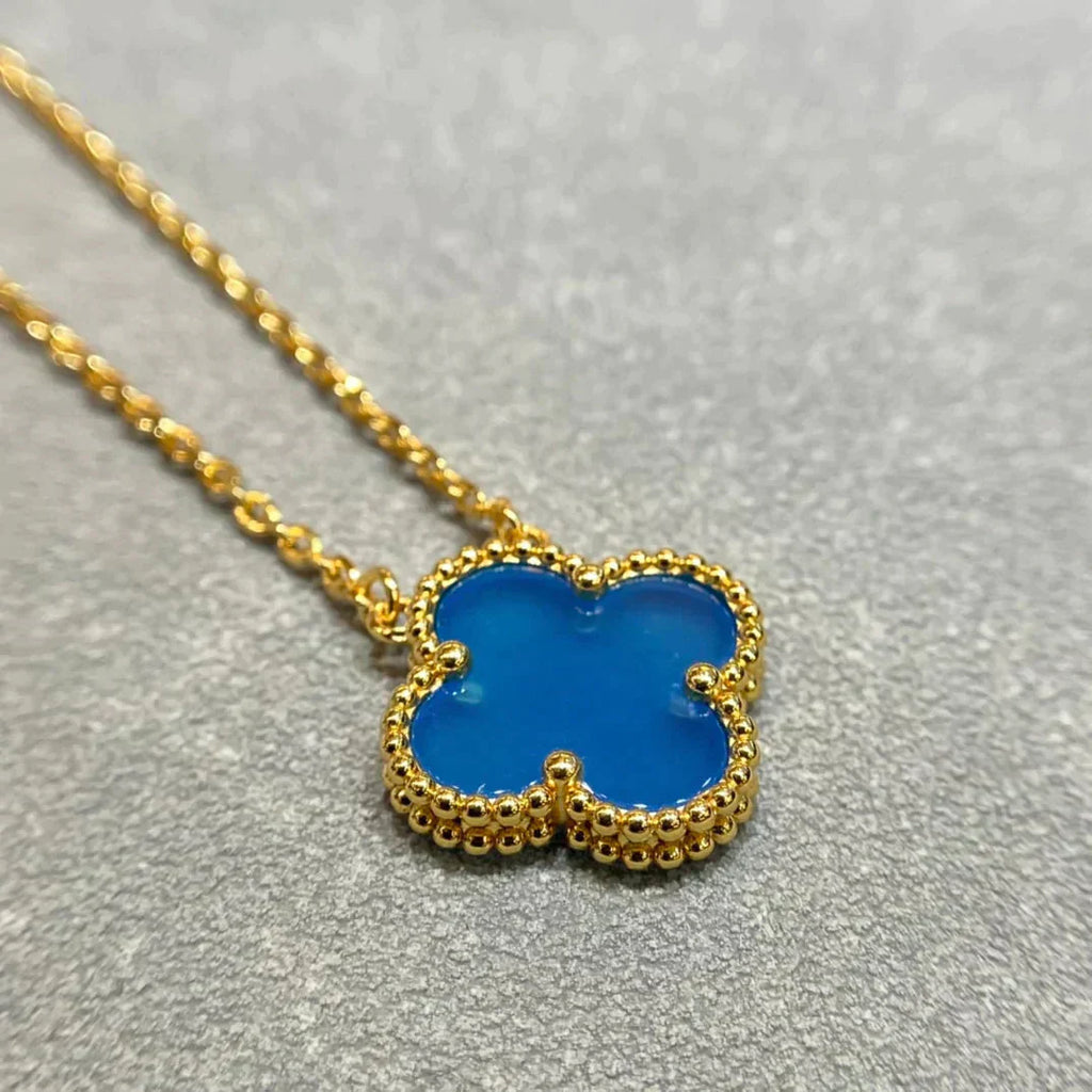 [Demi jewelry]CLOVER 15MM BLUE AGATE NECKLACE