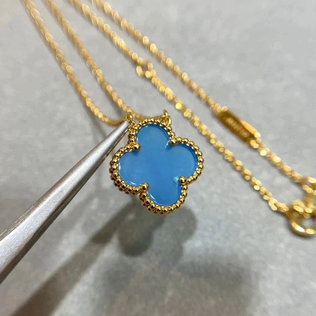 [Demi jewelry]CLOVER 15MM BLUE AGATE NECKLACE