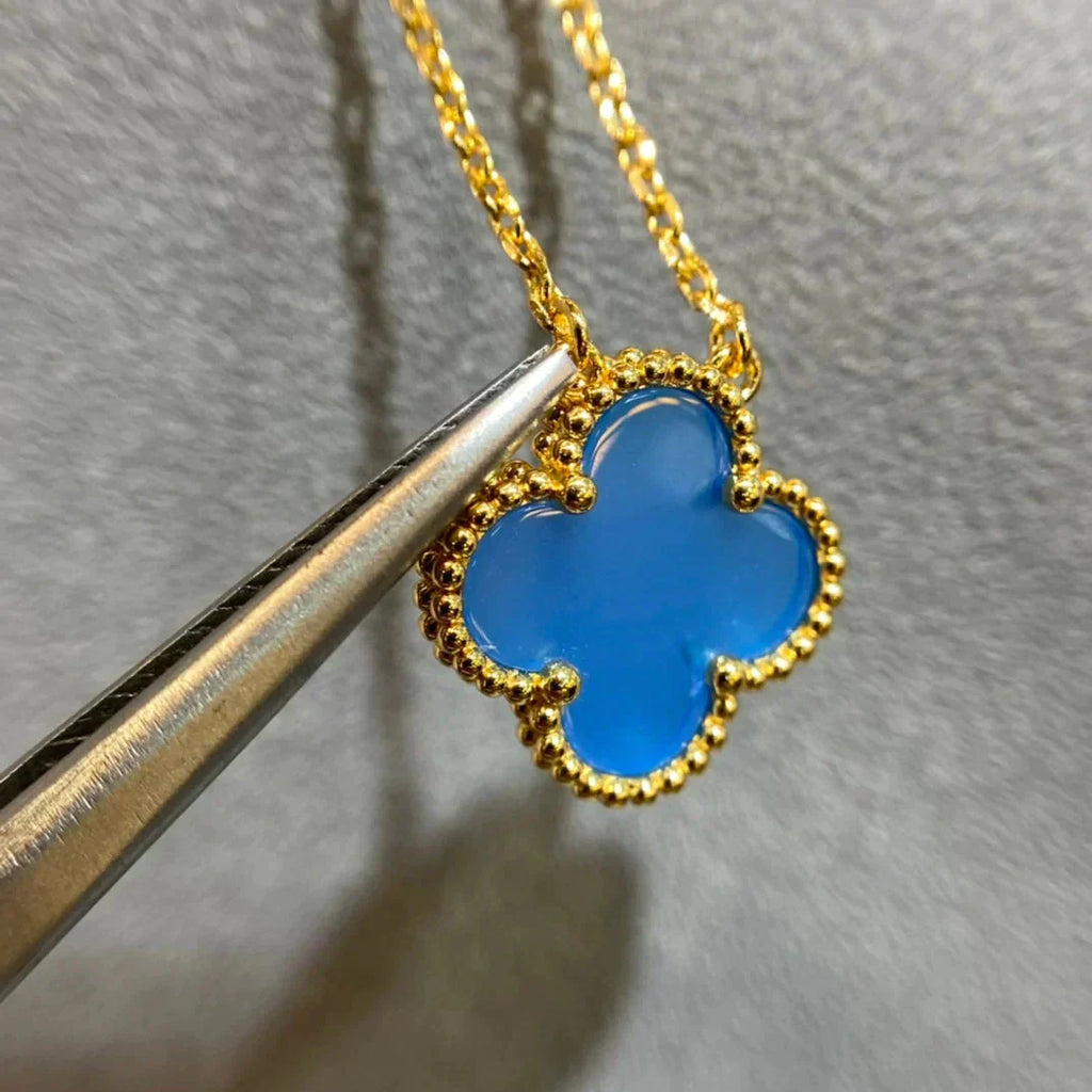 [Demi jewelry]CLOVER 15MM BLUE AGATE NECKLACE