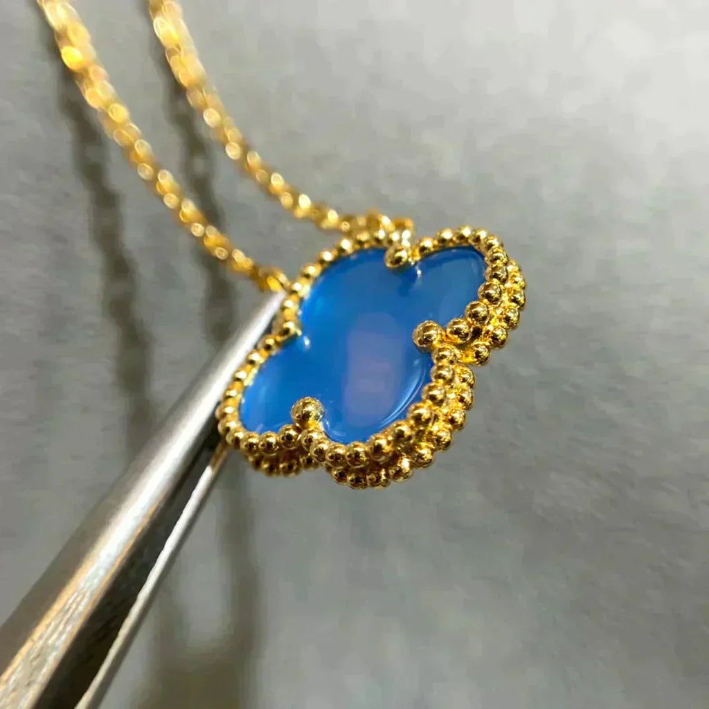 [Demi jewelry]CLOVER 15MM BLUE AGATE NECKLACE
