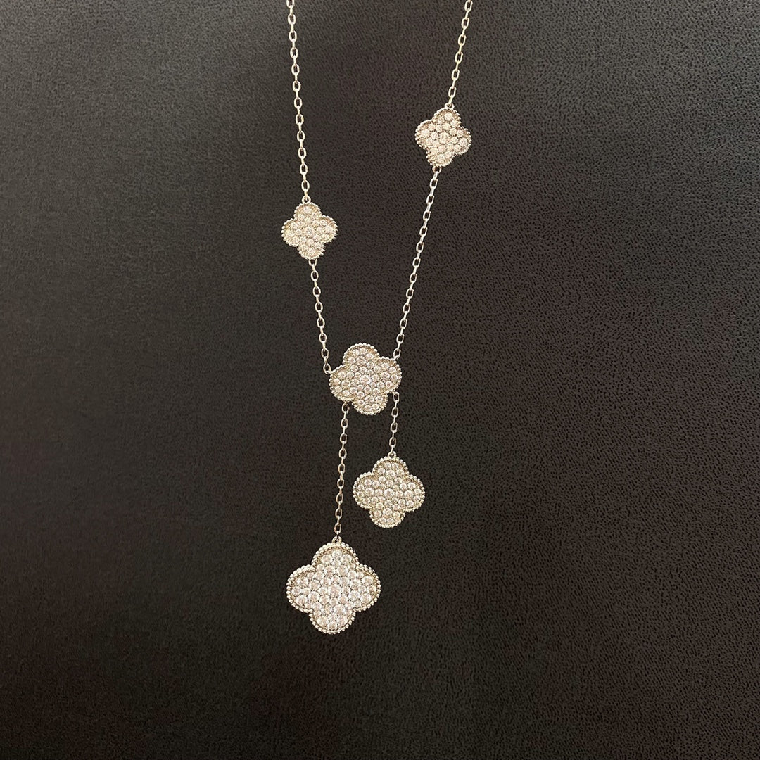 [Demi jewelry]CLOVER 5 MOTIFS SILVER DIAMONDS NECKLACE