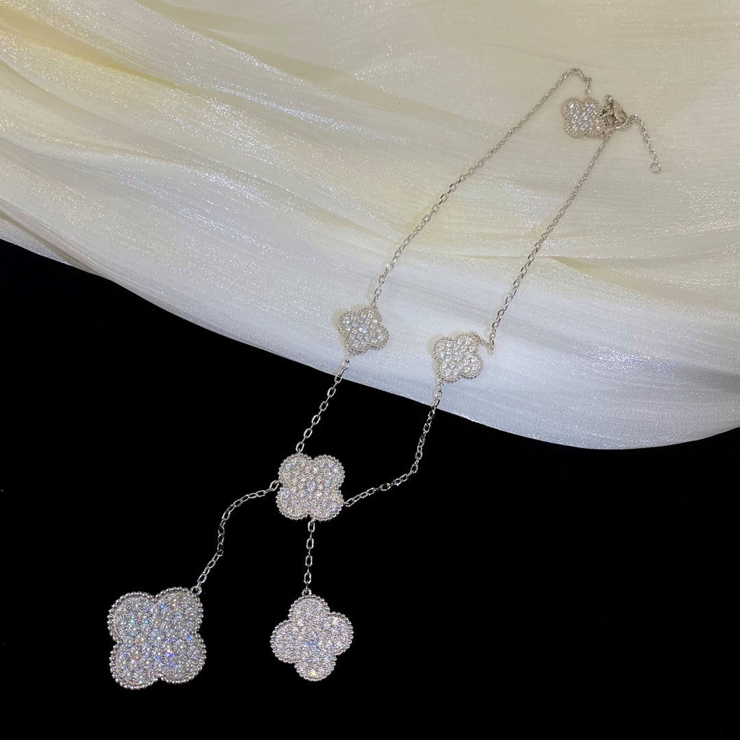 [Demi jewelry]CLOVER 5 MOTIFS SILVER DIAMONDS NECKLACE