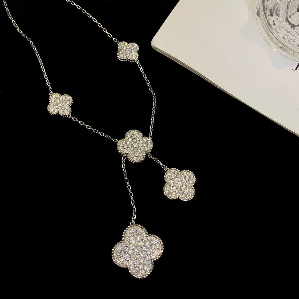 [Demi jewelry]CLOVER 5 MOTIFS SILVER DIAMONDS NECKLACE