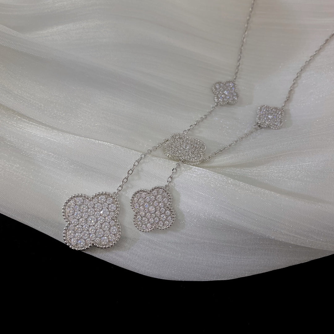 [Demi jewelry]CLOVER 5 MOTIFS SILVER DIAMONDS NECKLACE