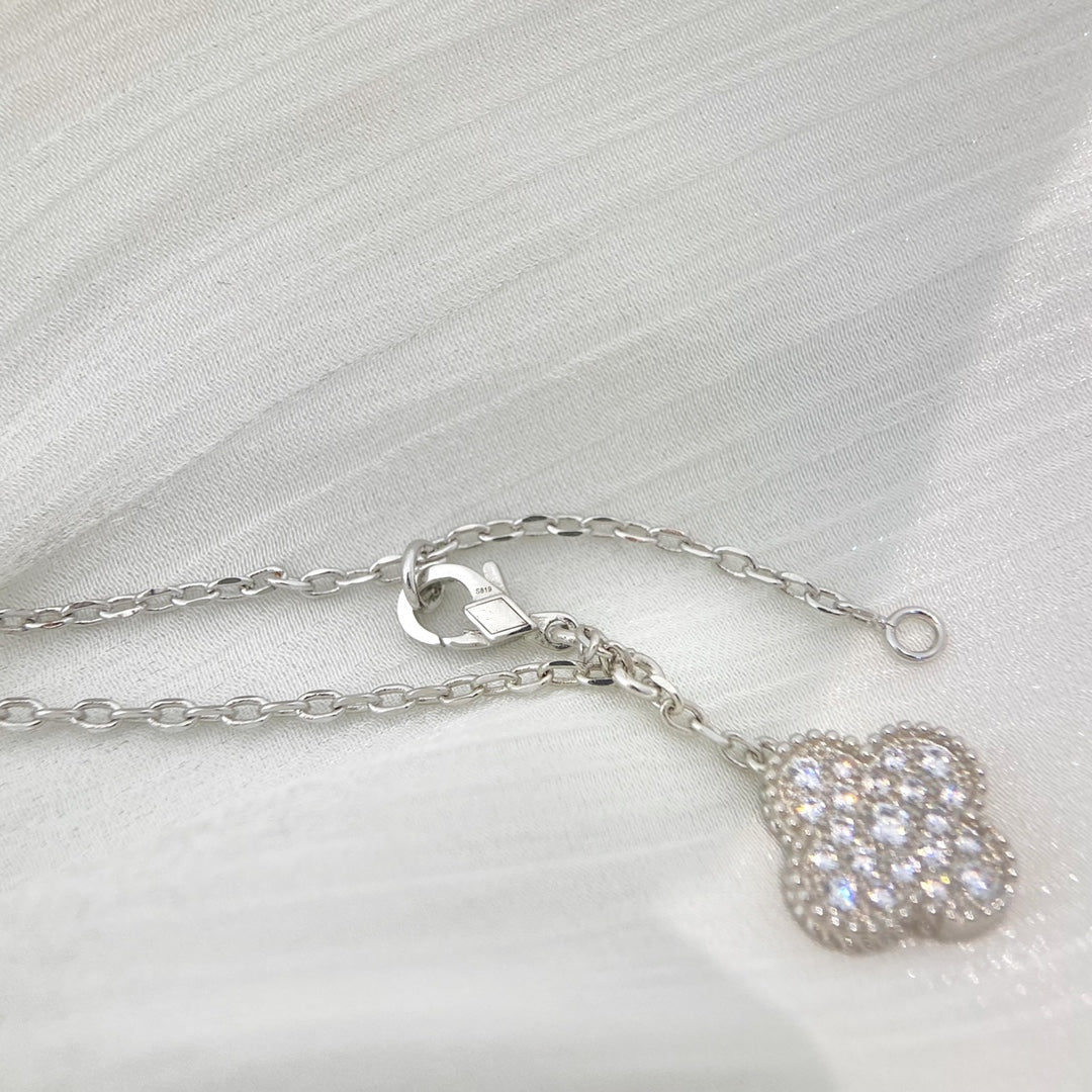 [Demi jewelry]CLOVER 5 MOTIFS SILVER DIAMONDS NECKLACE
