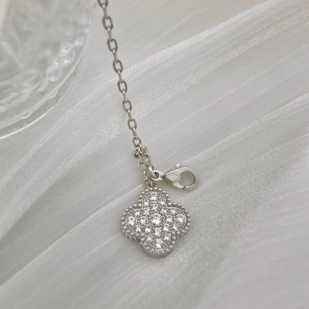 [Demi jewelry]CLOVER 5 MOTIFS SILVER DIAMONDS NECKLACE
