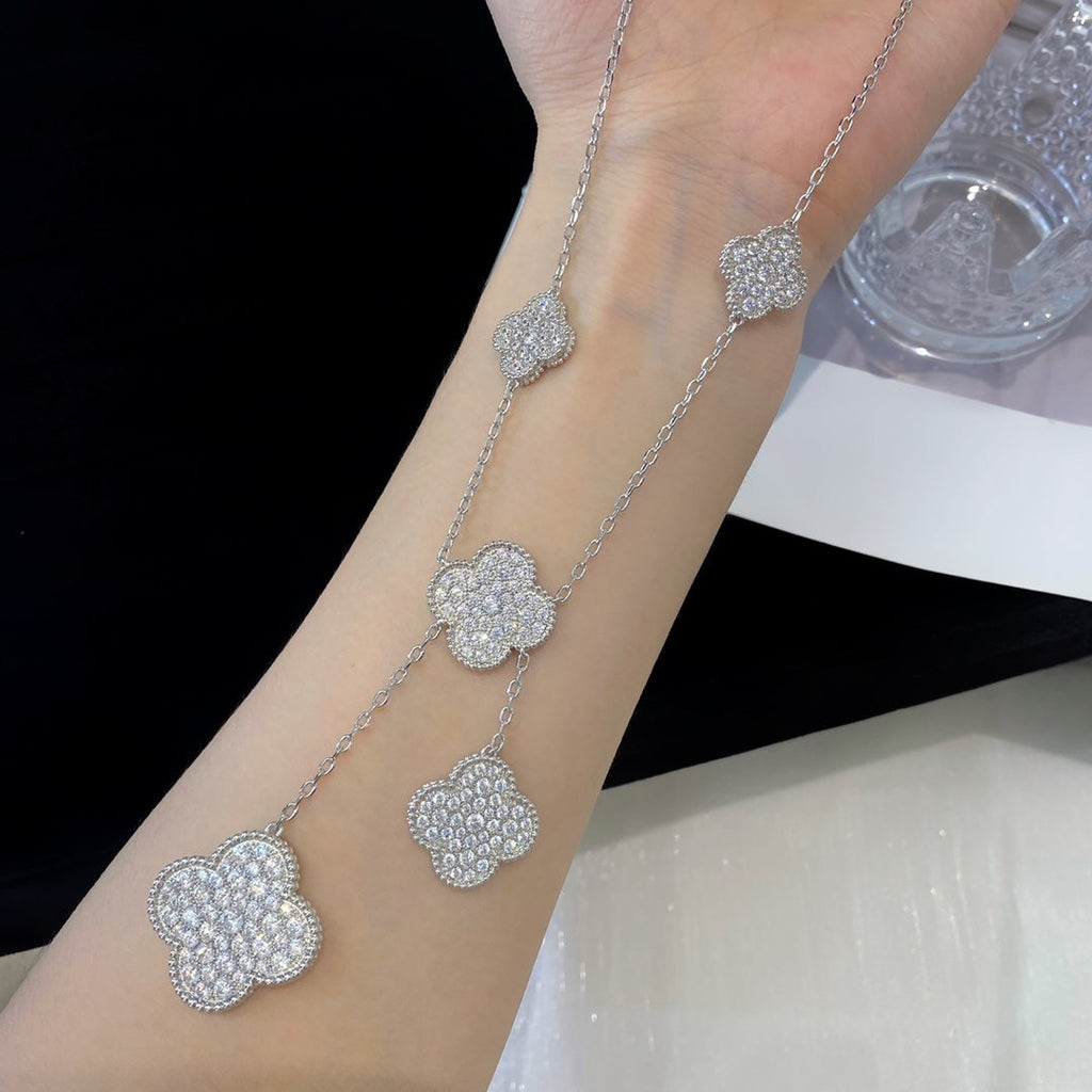 [Demi jewelry]CLOVER 5 MOTIFS SILVER DIAMONDS NECKLACE