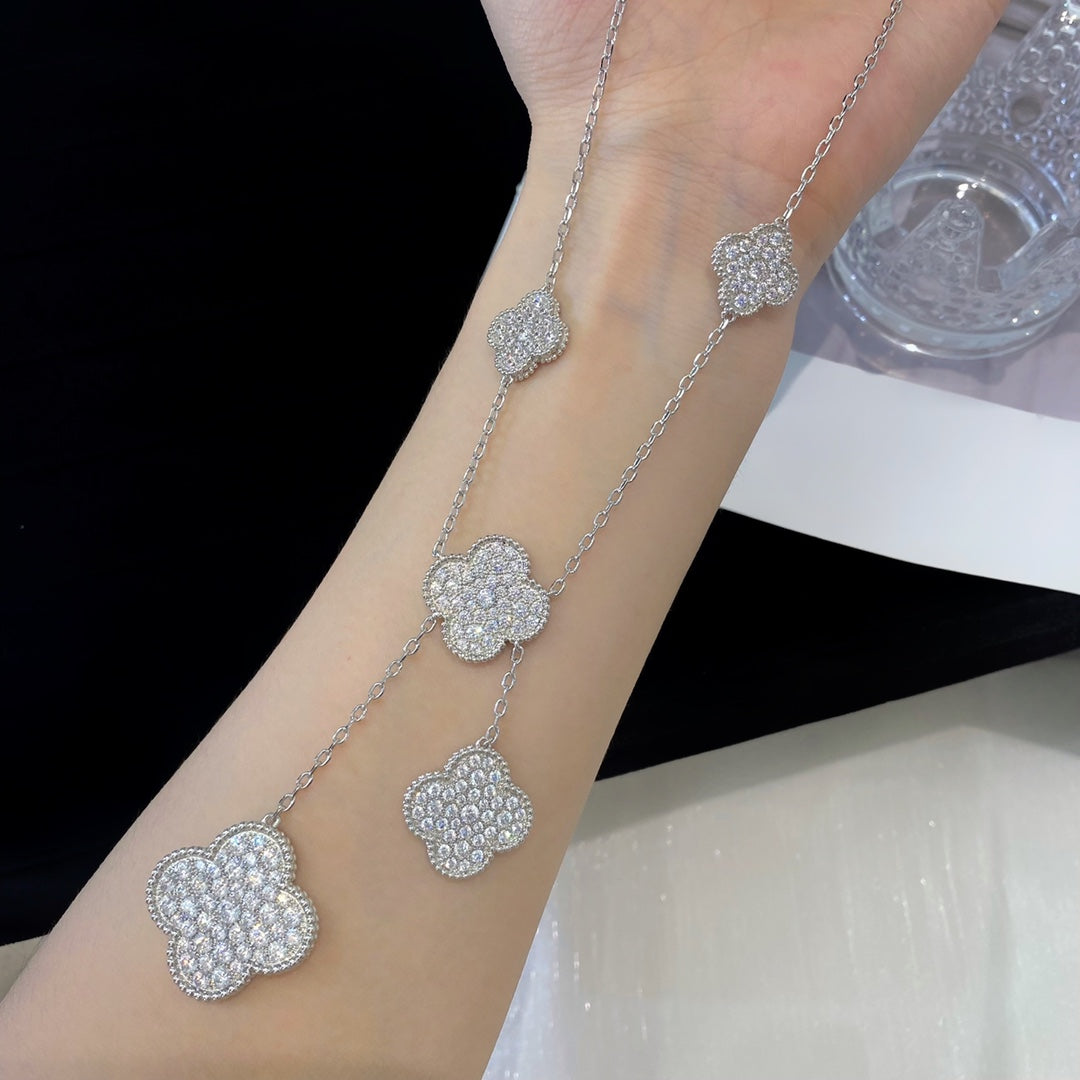 [Demi jewelry]CLOVER 5 MOTIFS SILVER DIAMONDS NECKLACE