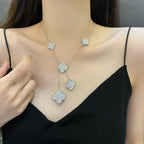 [Demi jewelry]CLOVER 5 MOTIFS SILVER DIAMONDS NECKLACE