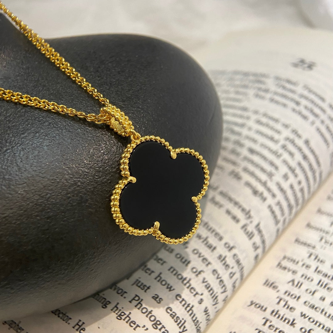 [Demi jewelry]CLOVER 25MM NECKLACE GOLD ONYX