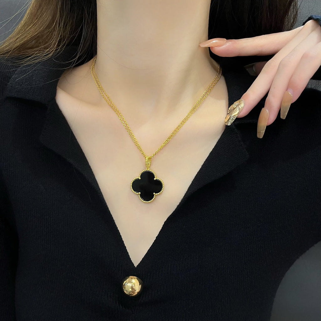 [Demi jewelry]CLOVER 25MM NECKLACE GOLD ONYX