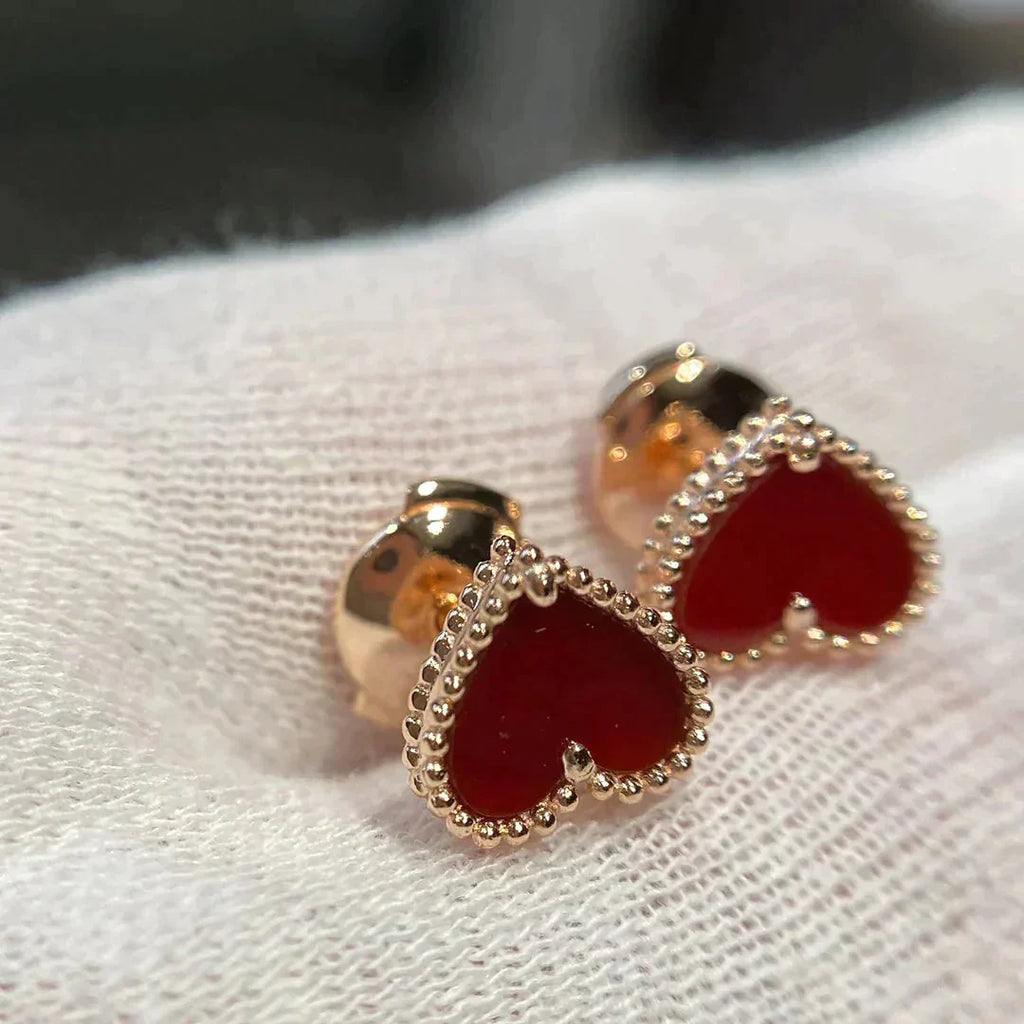 [Demi jewelry]HEART CARNELIAN STUD EARRINGS