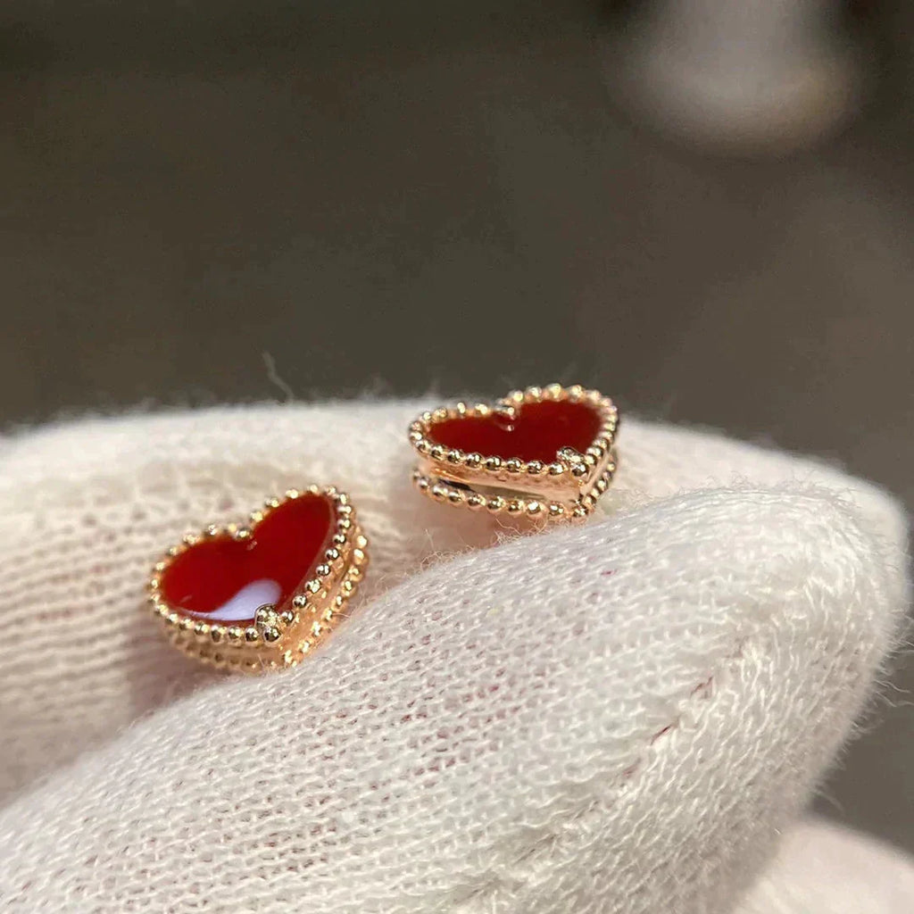 [Demi jewelry]HEART CARNELIAN STUD EARRINGS