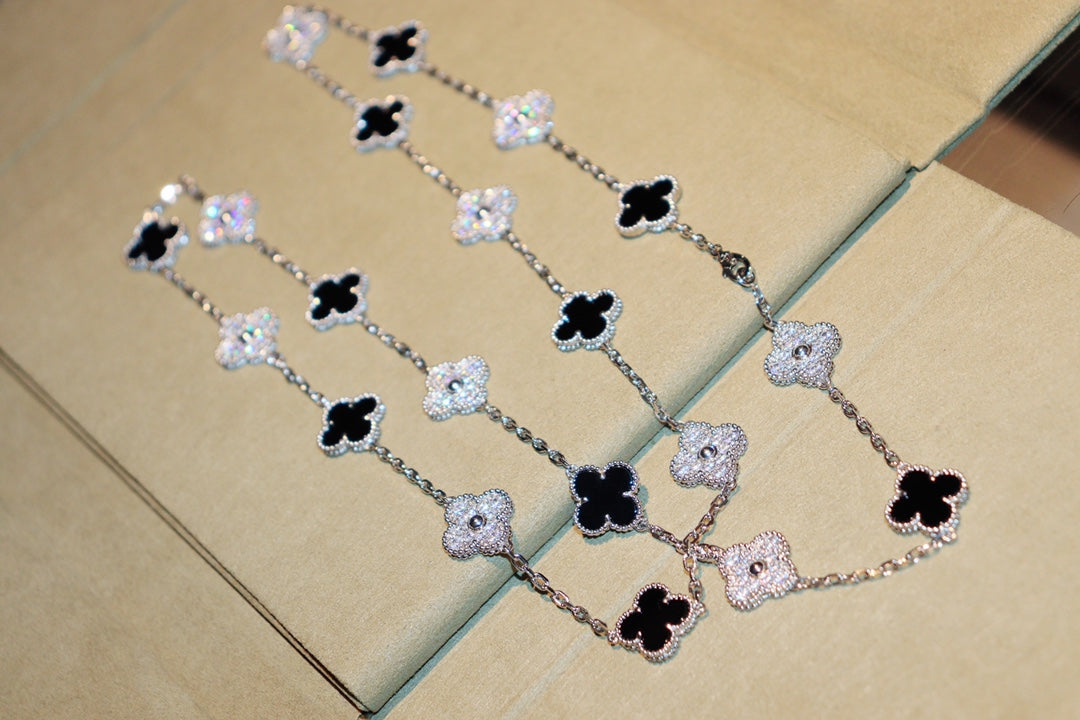 [Demi jewelry]CLOVER 20 MOTIFS ONYX DIAMOND SILVER