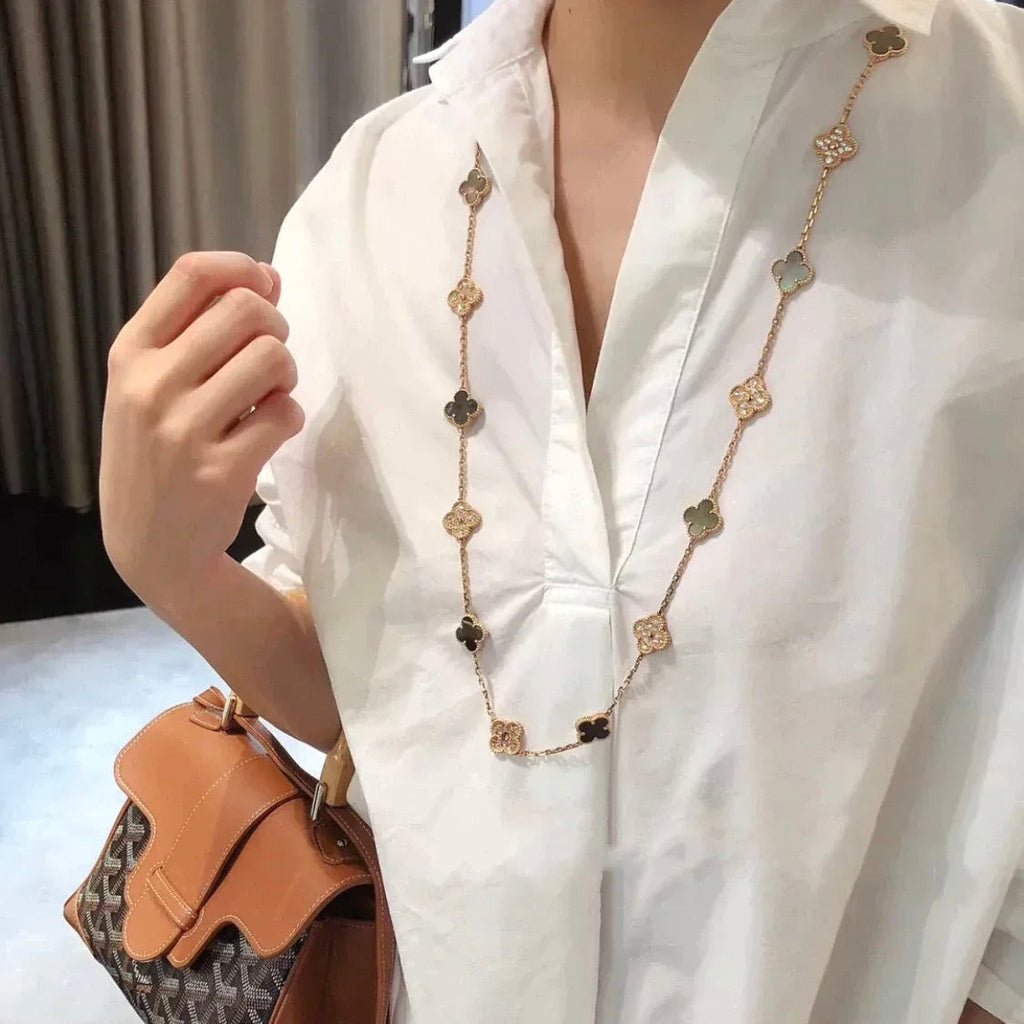 [Demi jewelry]CLOVER 20 MOTIFS DARK MOP DIAMOND  NECKLACE