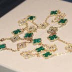[Demi jewelry]CLOVER 20 MOTIFS MALACHITE DIAMOND NECKLACE