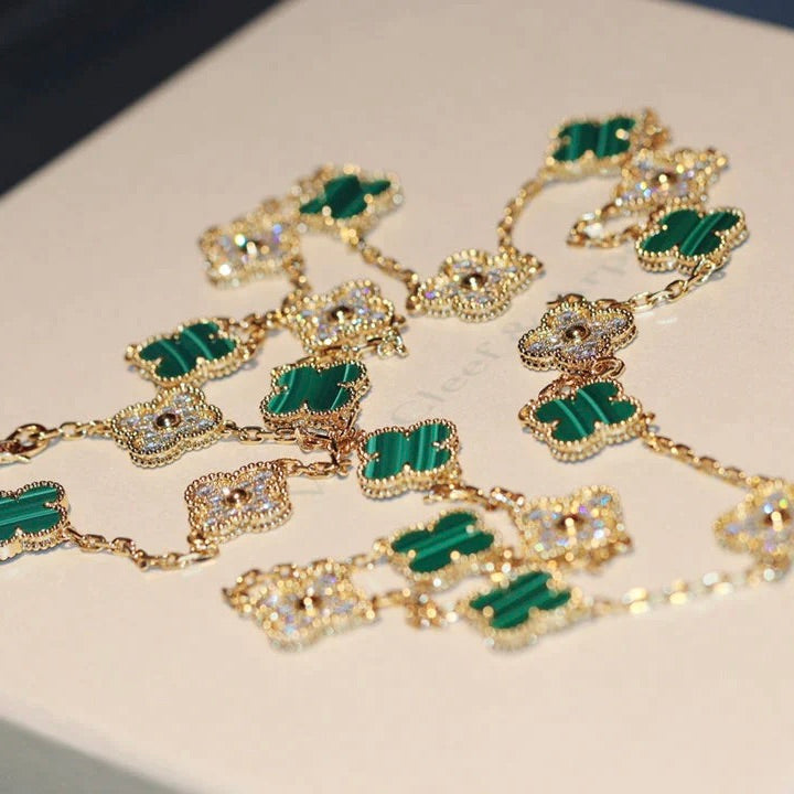 [Demi jewelry]CLOVER 20 MOTIFS MALACHITE DIAMOND NECKLACE