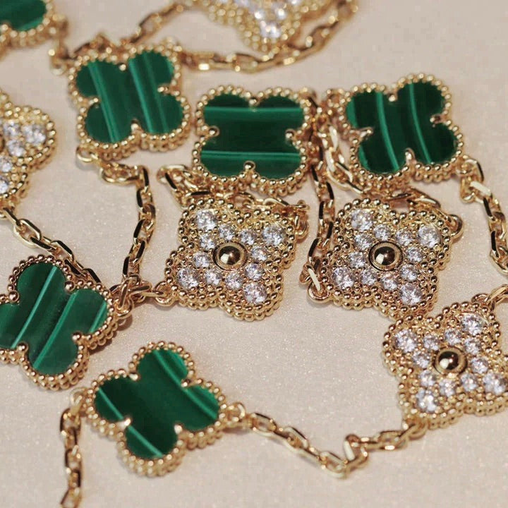 [Demi jewelry]CLOVER 20 MOTIFS MALACHITE DIAMOND NECKLACE