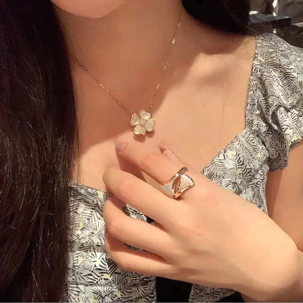 [Demi jewelry]CLOVER MOP DIAMOND ROSE GOLD NECKLACE