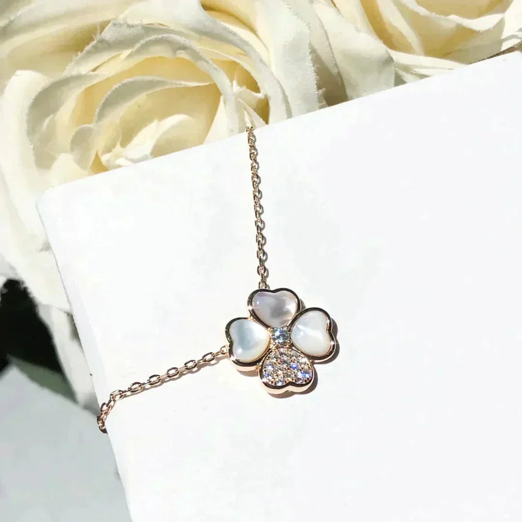 [Demi jewelry]CLOVER MOP DIAMOND ROSE GOLD NECKLACE