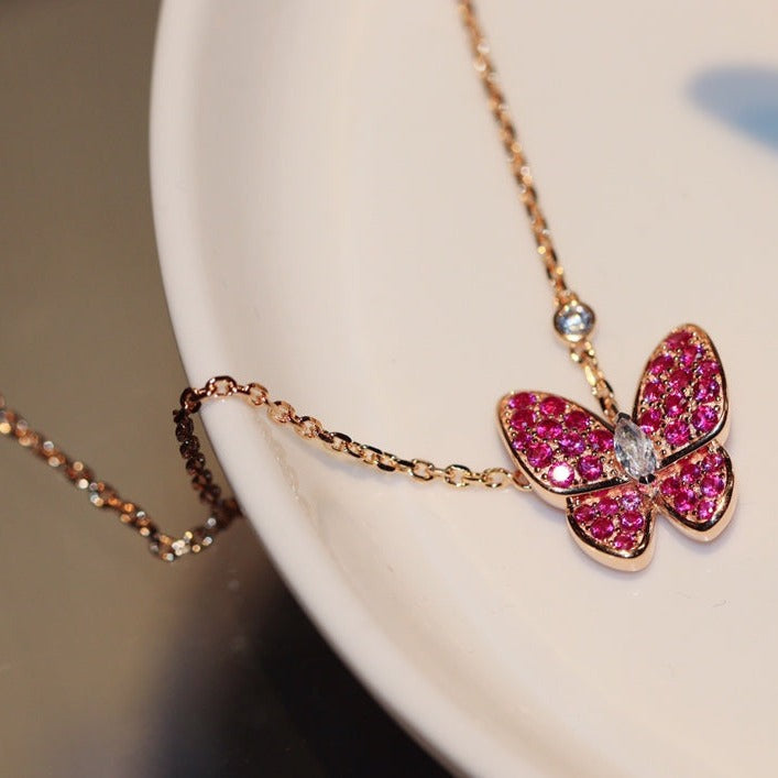 [Demi jewelry]BUTTERFLY RED DIAMOND ROSE GOLD NECKLACE