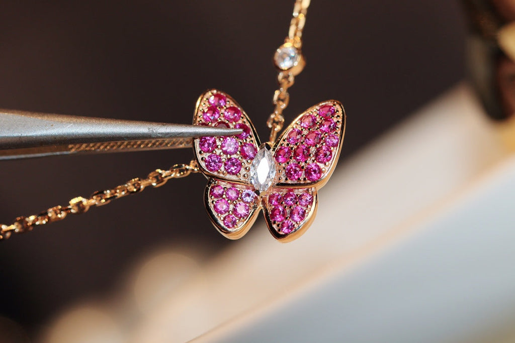 [Demi jewelry]BUTTERFLY RED DIAMOND ROSE GOLD NECKLACE