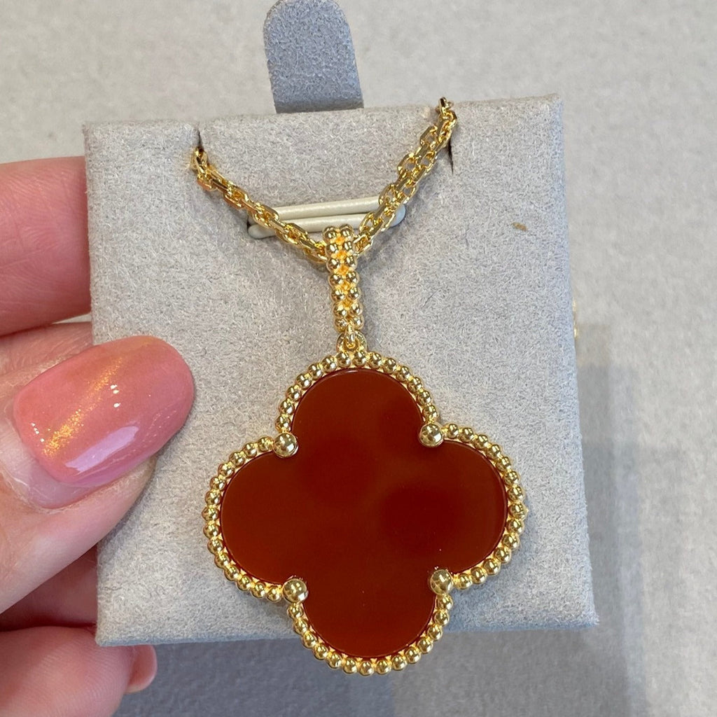 [Demi jewelry]CLOVER 25MM NECKLACE GOLD CARNELIAN