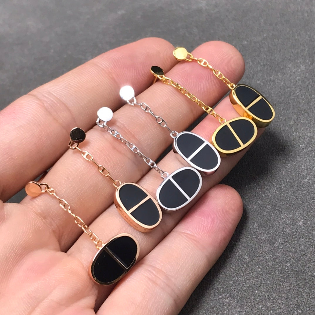 [Demi jewelry]CHAINE VERSO BLACK CERAMIC SILVER EARRINGS