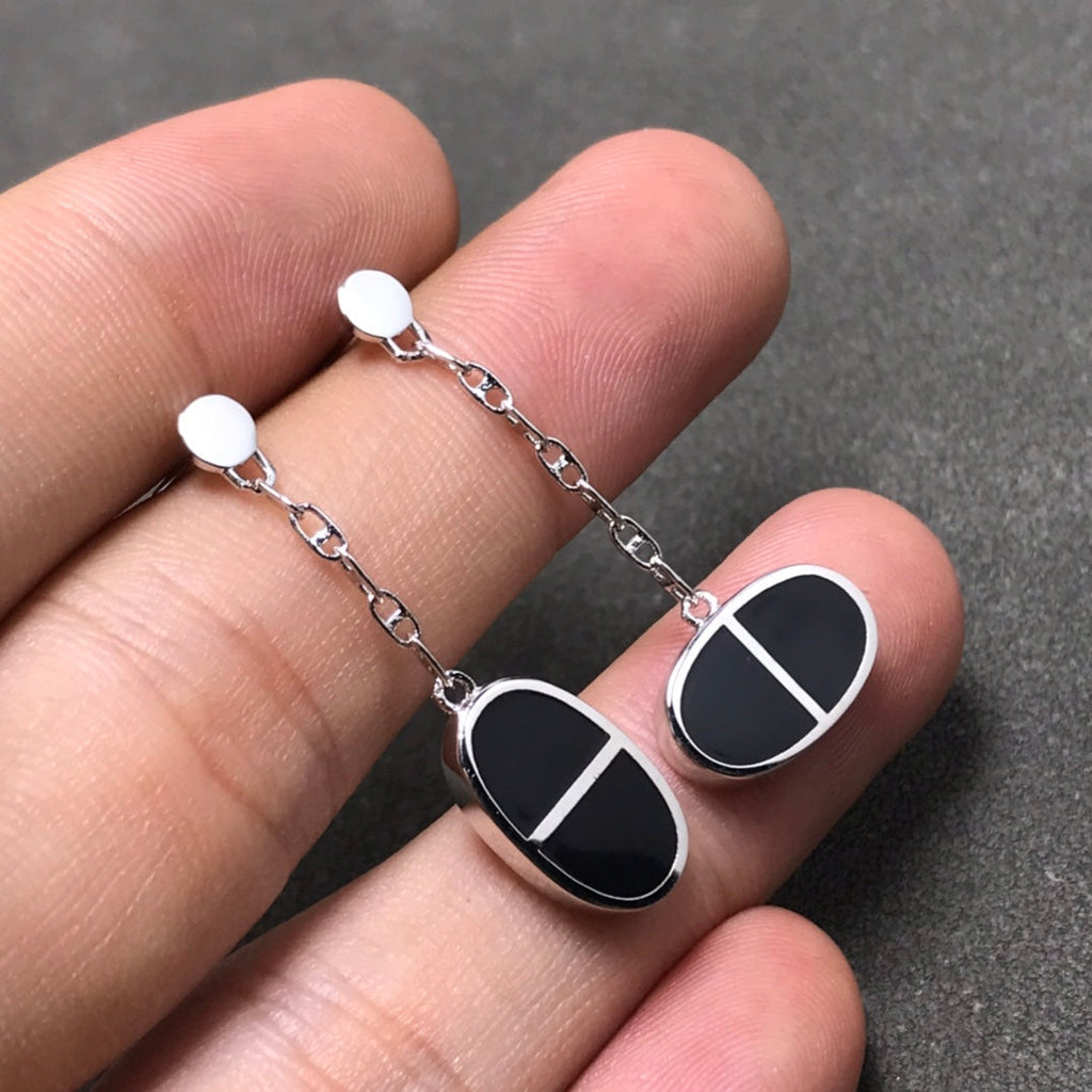 [Demi jewelry]CHAINE VERSO BLACK CERAMIC SILVER EARRINGS