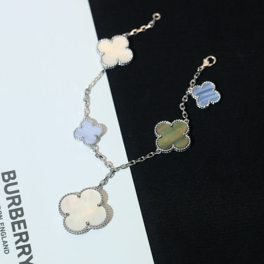 [Demi jewelry]CLOVER BRACELET 5 MOTIFS MOP CHALCEDONY SILVER