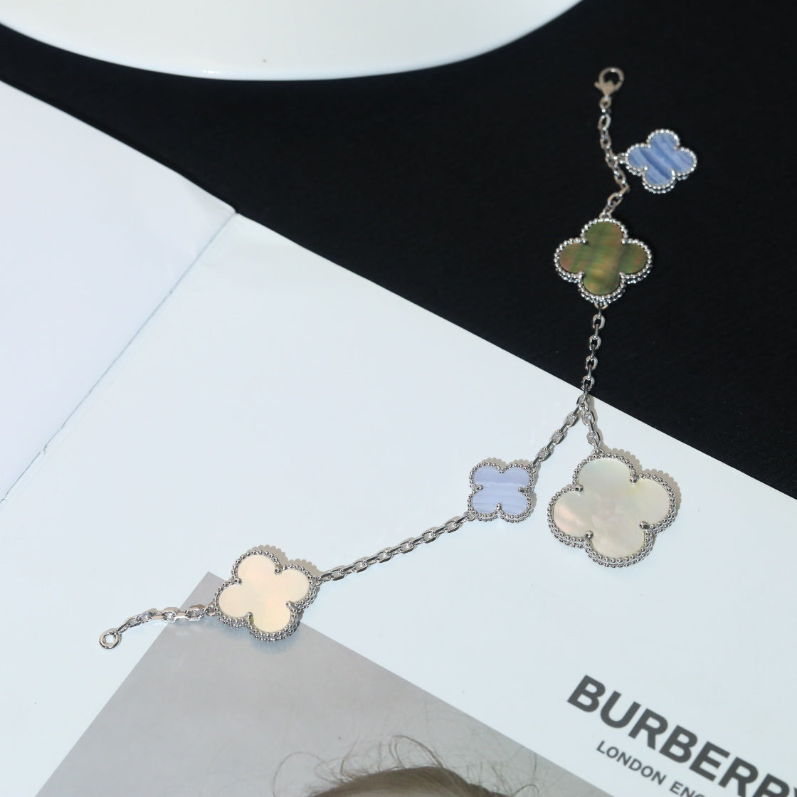 [Demi jewelry]CLOVER BRACELET 5 MOTIFS MOP CHALCEDONY SILVER