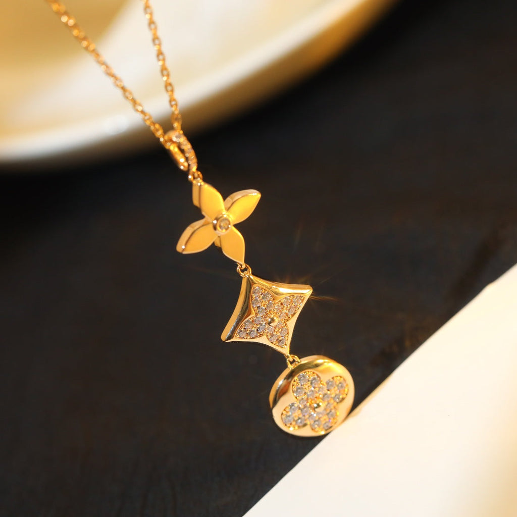 [Demi jewelry]STAR AND SUN DIAMOND PINK GOLD NECKLACE