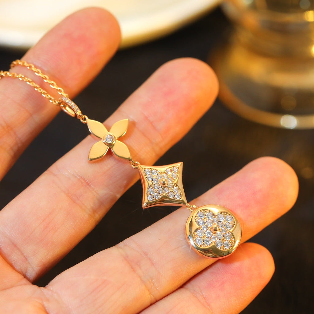 [Demi jewelry]STAR AND SUN DIAMOND PINK GOLD NECKLACE