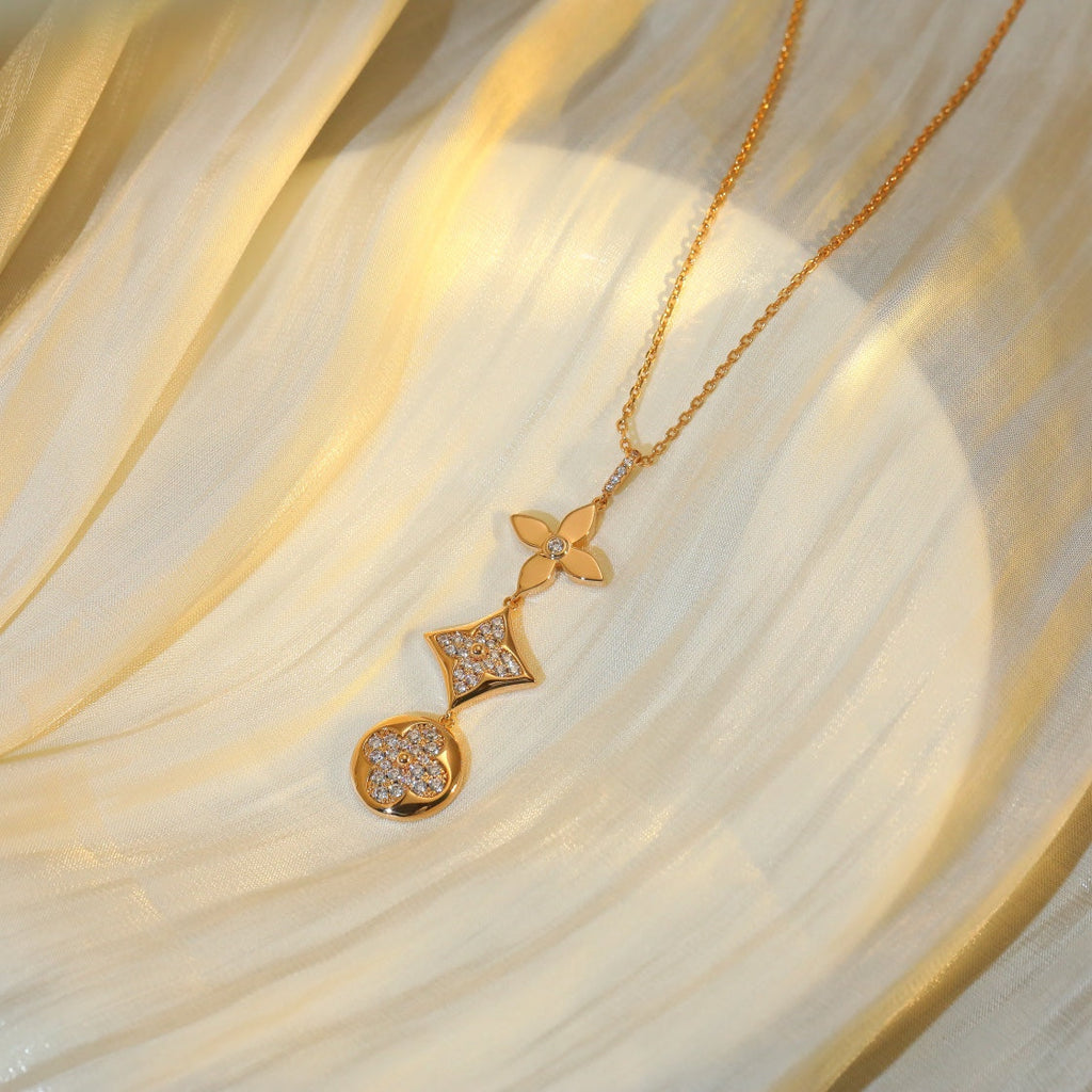 [Demi jewelry]STAR AND SUN DIAMOND PINK GOLD NECKLACE