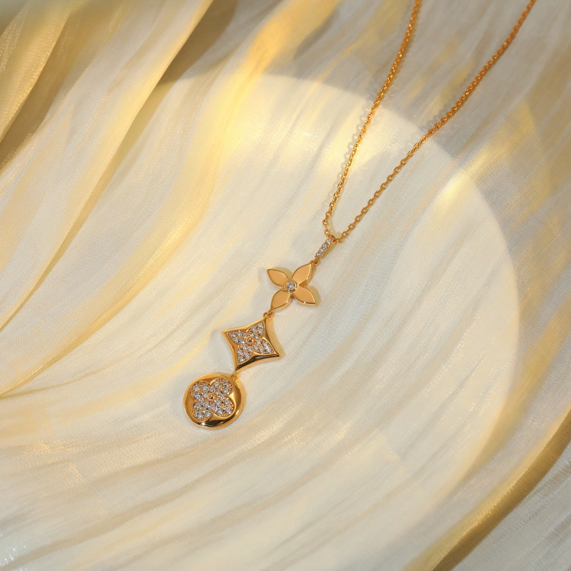 [Demi jewelry]STAR AND SUN DIAMOND PINK GOLD NECKLACE