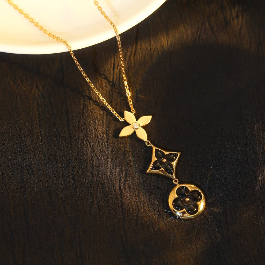 [Demi jewelry]STAR AND SUN ONYX PINK GOLD NECKLACE