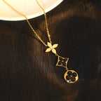 [Demi jewelry]STAR AND SUN ONYX PINK GOLD NECKLACE
