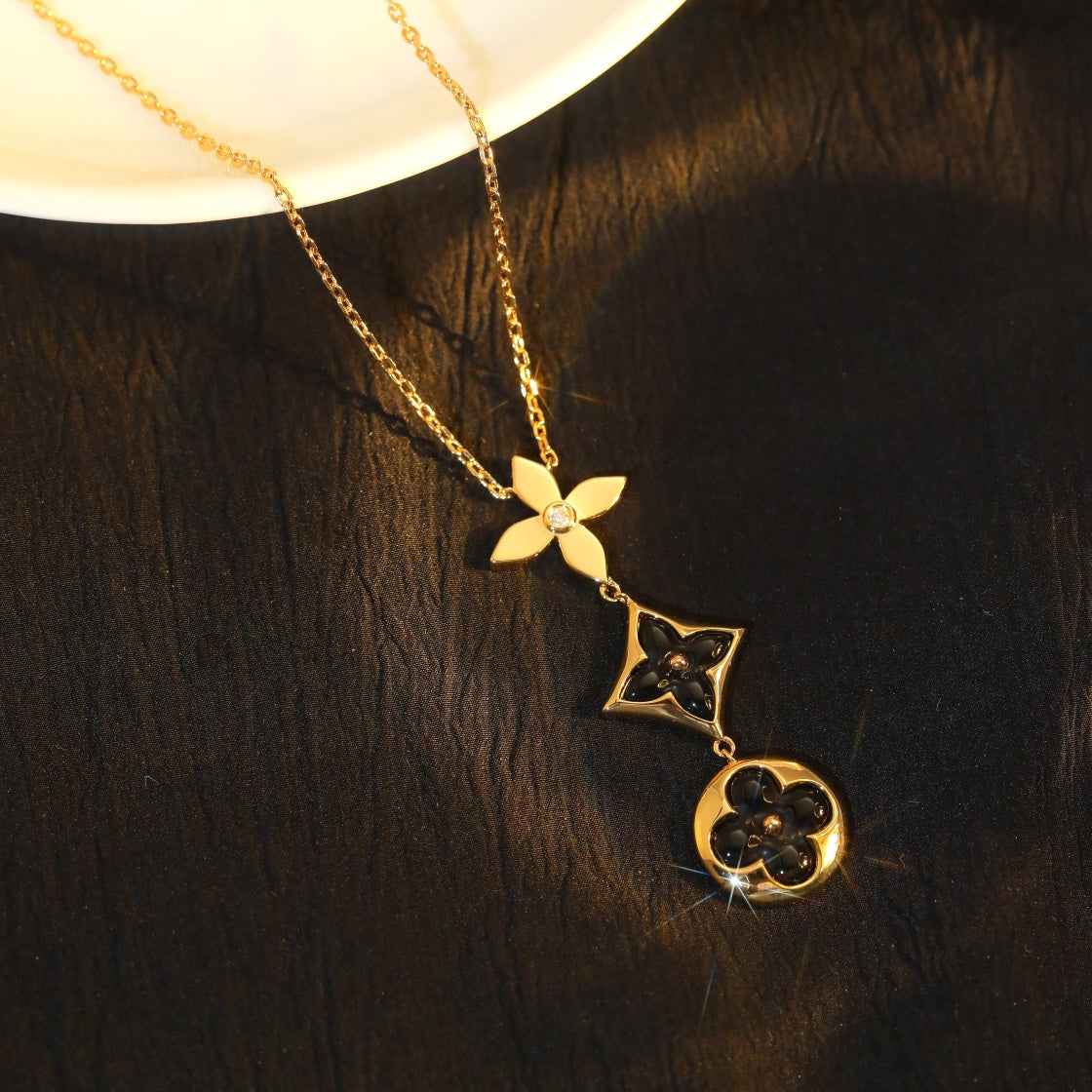 [Demi jewelry]STAR AND SUN ONYX PINK GOLD NECKLACE