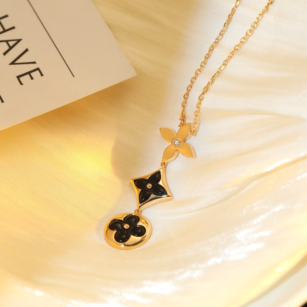 [Demi jewelry]STAR AND SUN ONYX PINK GOLD NECKLACE