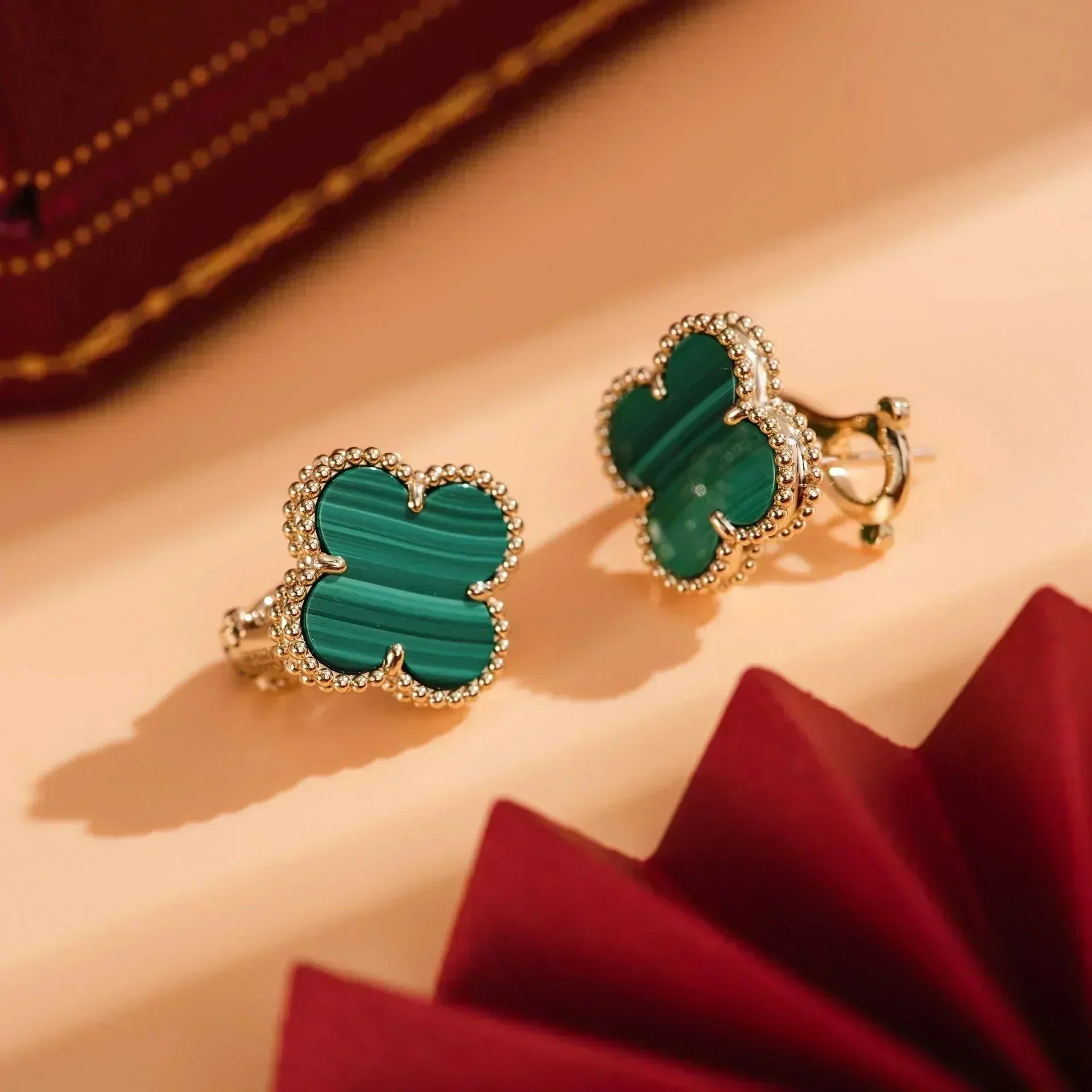 [Demi jewelry]CLOVER MEDIUM 1 MOTIFS MALACHITE  EARRINGS