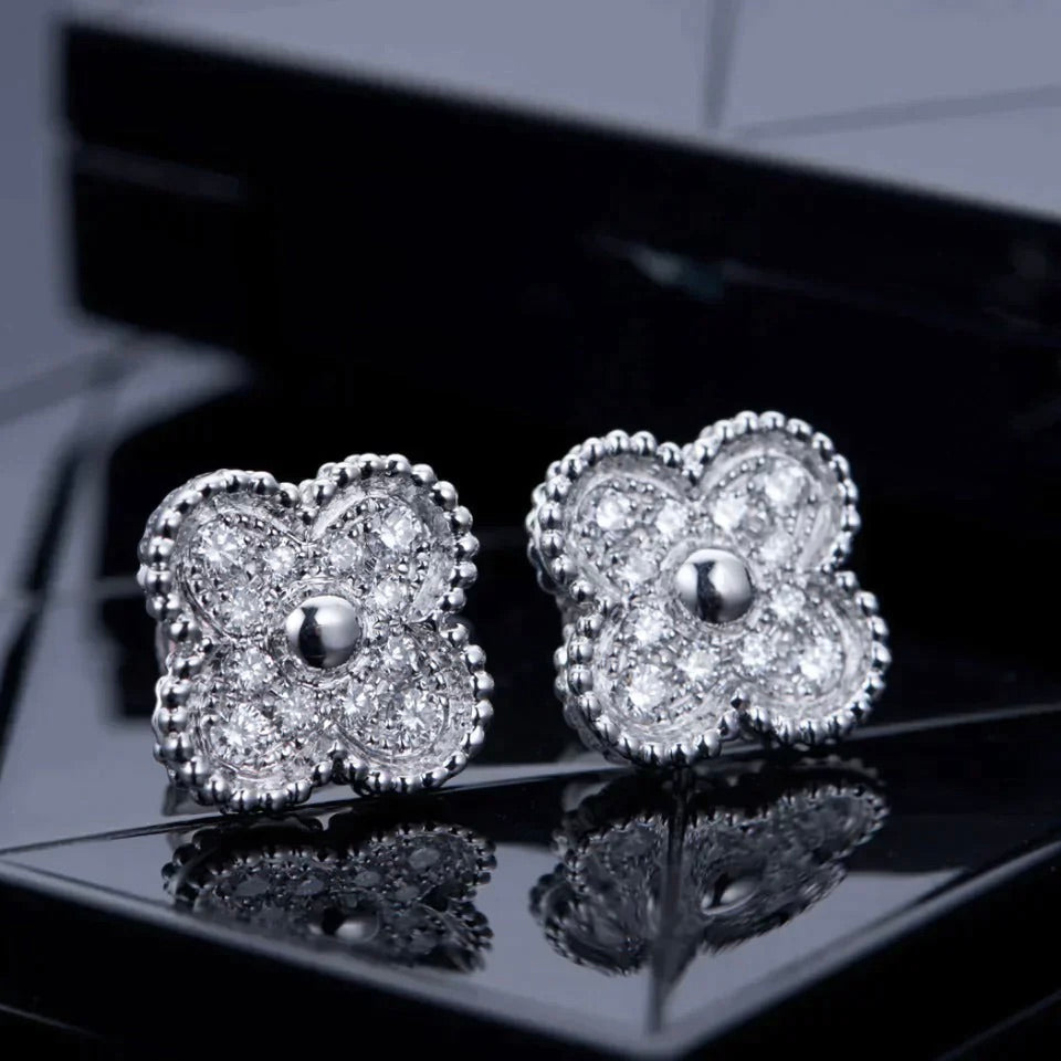 [Demi jewelry]CLOVER 1 MOTIFS DIAMOND STUD EARRINGS SILVER