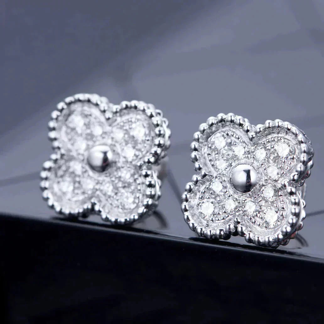 [Demi jewelry]CLOVER 1 MOTIFS DIAMOND STUD EARRINGS SILVER