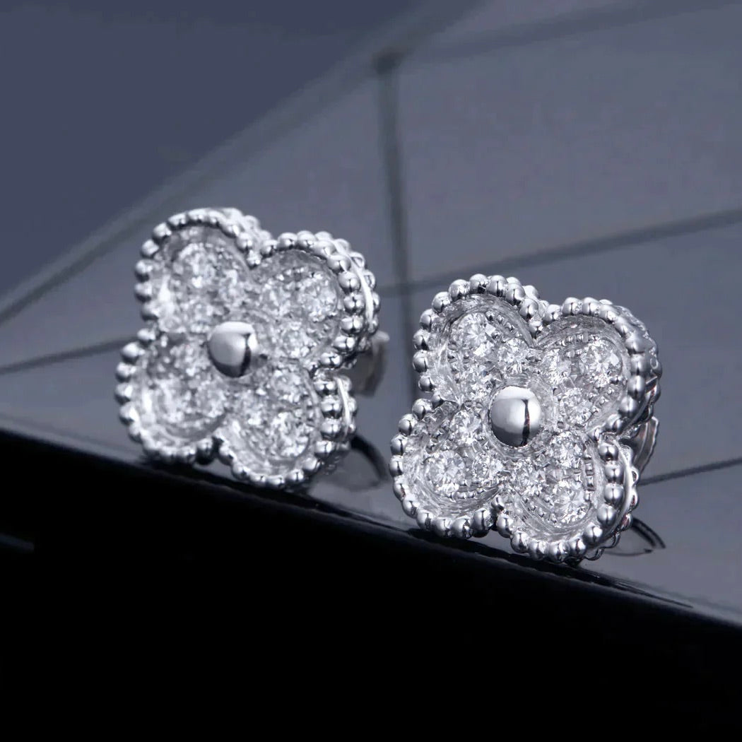 [Demi jewelry]CLOVER 1 MOTIFS DIAMOND STUD EARRINGS SILVER