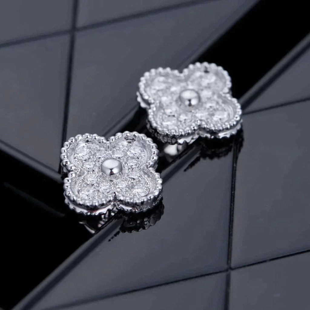 [Demi jewelry]CLOVER 1 MOTIFS DIAMOND STUD EARRINGS SILVER