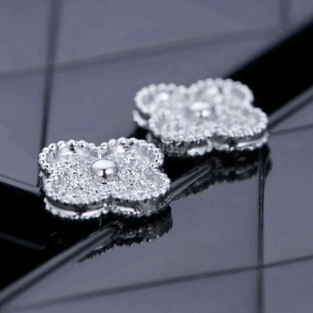 [Demi jewelry]CLOVER 1 MOTIFS DIAMOND STUD EARRINGS SILVER