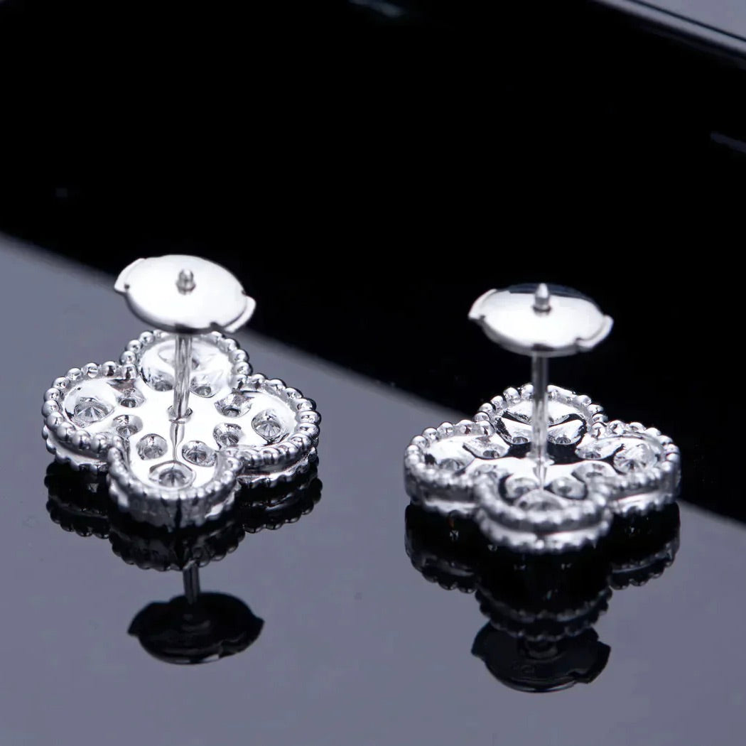 [Demi jewelry]CLOVER 1 MOTIFS DIAMOND STUD EARRINGS SILVER