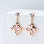 [Demi jewelry]DOUBLE STAR PINK GOLD MOP DROP EARRINGS