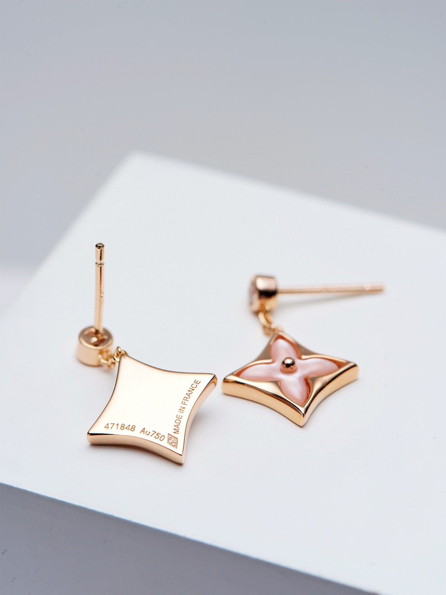 [Demi jewelry]DOUBLE STAR PINK GOLD MOP DROP EARRINGS